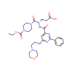 CCOC(=O)N1CCN(C(=O)[C@H](CCC(=O)O)NC(=O)c2cc(NCCN3CCOCC3)nc(-c3ccccc3)n2)CC1 ZINC000167759995