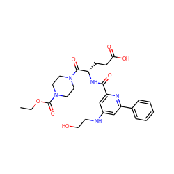 CCOC(=O)N1CCN(C(=O)[C@H](CCC(=O)O)NC(=O)c2cc(NCCO)cc(-c3ccccc3)n2)CC1 ZINC000043071890