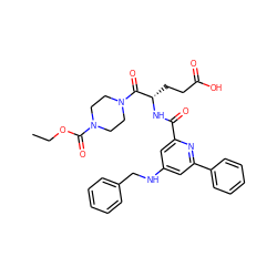 CCOC(=O)N1CCN(C(=O)[C@H](CCC(=O)O)NC(=O)c2cc(NCc3ccccc3)cc(-c3ccccc3)n2)CC1 ZINC000043021950