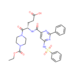 CCOC(=O)N1CCN(C(=O)[C@H](CCC(=O)O)NC(=O)c2cc(NS(=O)(=O)c3ccccc3)nc(-c3ccccc3)n2)CC1 ZINC000136550053