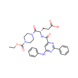 CCOC(=O)N1CCN(C(=O)[C@H](CCC(=O)O)NC(=O)c2cc(Nc3ccccc3)nc(-c3ccccc3)n2)CC1 ZINC000168292519