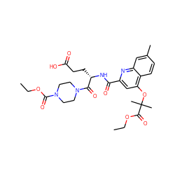 CCOC(=O)N1CCN(C(=O)[C@H](CCC(=O)O)NC(=O)c2cc(OC(C)(C)C(=O)OCC)c3ccc(C)cc3n2)CC1 ZINC000043199845