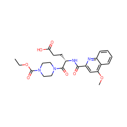 CCOC(=O)N1CCN(C(=O)[C@H](CCC(=O)O)NC(=O)c2cc(OC)c3ccccc3n2)CC1 ZINC000034395201