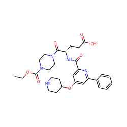 CCOC(=O)N1CCN(C(=O)[C@H](CCC(=O)O)NC(=O)c2cc(OC3CCNCC3)cc(-c3ccccc3)n2)CC1 ZINC000043070153