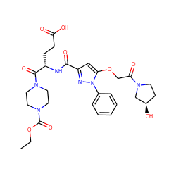 CCOC(=O)N1CCN(C(=O)[C@H](CCC(=O)O)NC(=O)c2cc(OCC(=O)N3CC[C@@H](O)C3)n(-c3ccccc3)n2)CC1 ZINC000095554198