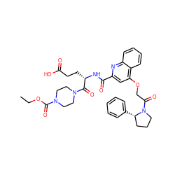 CCOC(=O)N1CCN(C(=O)[C@H](CCC(=O)O)NC(=O)c2cc(OCC(=O)N3CCC[C@@H]3c3ccccc3)c3ccccc3n2)CC1 ZINC000169701296