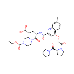 CCOC(=O)N1CCN(C(=O)[C@H](CCC(=O)O)NC(=O)c2cc(OCC(=O)N3CCC[C@H]3C(=O)N3CCCC3)c3ccc(C)cc3n2)CC1 ZINC000169701289
