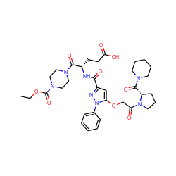 CCOC(=O)N1CCN(C(=O)[C@H](CCC(=O)O)NC(=O)c2cc(OCC(=O)N3CCC[C@H]3C(=O)N3CCCCC3)n(-c3ccccc3)n2)CC1 ZINC000095557745