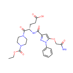 CCOC(=O)N1CCN(C(=O)[C@H](CCC(=O)O)NC(=O)c2cc(OCC(N)=O)n(-c3ccccc3)n2)CC1 ZINC000095553354