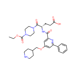 CCOC(=O)N1CCN(C(=O)[C@H](CCC(=O)O)NC(=O)c2cc(OCC3CCNCC3)cc(-c3ccccc3)n2)CC1 ZINC000042921894