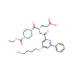 CCOC(=O)N1CCN(C(=O)[C@H](CCC(=O)O)NC(=O)c2cc(OCCCCO)cc(-c3ccccc3)n2)CC1 ZINC000049761948