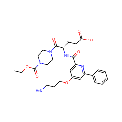 CCOC(=O)N1CCN(C(=O)[C@H](CCC(=O)O)NC(=O)c2cc(OCCCN)cc(-c3ccccc3)n2)CC1 ZINC000042989966