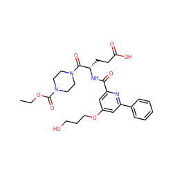 CCOC(=O)N1CCN(C(=O)[C@H](CCC(=O)O)NC(=O)c2cc(OCCCO)cc(-c3ccccc3)n2)CC1 ZINC000043019905