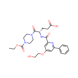 CCOC(=O)N1CCN(C(=O)[C@H](CCC(=O)O)NC(=O)c2cc(OCCO)cc(-c3ccccc3)n2)CC1 ZINC000043120649