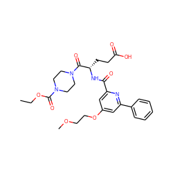 CCOC(=O)N1CCN(C(=O)[C@H](CCC(=O)O)NC(=O)c2cc(OCCOC)cc(-c3ccccc3)n2)CC1 ZINC000043118317