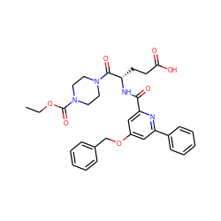 CCOC(=O)N1CCN(C(=O)[C@H](CCC(=O)O)NC(=O)c2cc(OCc3ccccc3)cc(-c3ccccc3)n2)CC1 ZINC000042966956