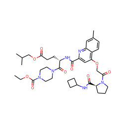 CCOC(=O)N1CCN(C(=O)[C@H](CCC(=O)OCC(C)C)NC(=O)c2cc(OCC(=O)N3CCC[C@H]3C(=O)NC3CCC3)c3ccc(C)cc3n2)CC1 ZINC000169701292