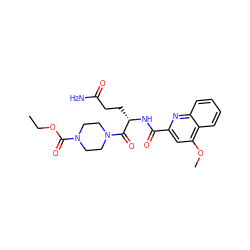 CCOC(=O)N1CCN(C(=O)[C@H](CCC(N)=O)NC(=O)c2cc(OC)c3ccccc3n2)CC1 ZINC000143777649