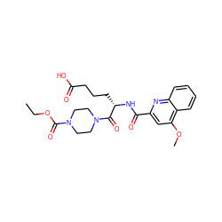 CCOC(=O)N1CCN(C(=O)[C@H](CCCC(=O)O)NC(=O)c2cc(OC)c3ccccc3n2)CC1 ZINC000034358661