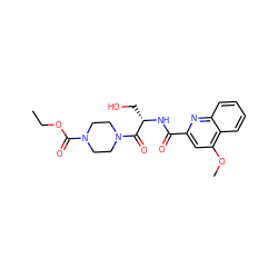 CCOC(=O)N1CCN(C(=O)[C@H](CO)NC(=O)c2cc(OC)c3ccccc3n2)CC1 ZINC000141800436