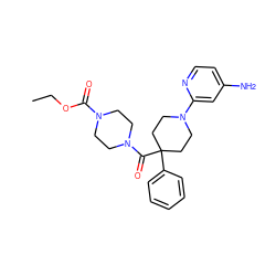 CCOC(=O)N1CCN(C(=O)C2(c3ccccc3)CCN(c3cc(N)ccn3)CC2)CC1 ZINC000040972517