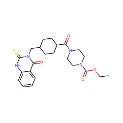 CCOC(=O)N1CCN(C(=O)C2CCC(Cn3c(=S)[nH]c4ccccc4c3=O)CC2)CC1 ZINC000004014284