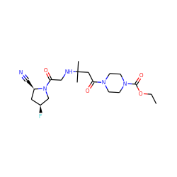 CCOC(=O)N1CCN(C(=O)CC(C)(C)NCC(=O)N2C[C@@H](F)C[C@H]2C#N)CC1 ZINC000043207518