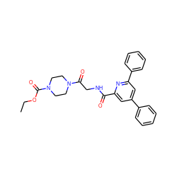 CCOC(=O)N1CCN(C(=O)CNC(=O)c2cc(-c3ccccc3)cc(-c3ccccc3)n2)CC1 ZINC000045385452