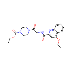 CCOC(=O)N1CCN(C(=O)CNC(=O)c2cc(OCC)c3ccccc3n2)CC1 ZINC000140093686