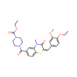 CCOC(=O)N1CCN(C(=O)c2ccc3c(c2)N(C)C(=O)/C(=C\c2ccc(OCC)c(OC)c2)S3)CC1 ZINC000003062345