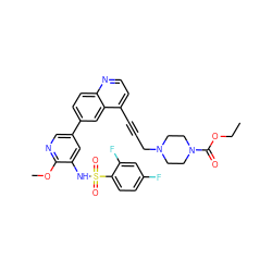 CCOC(=O)N1CCN(CC#Cc2ccnc3ccc(-c4cnc(OC)c(NS(=O)(=O)c5ccc(F)cc5F)c4)cc23)CC1 ZINC000653689460