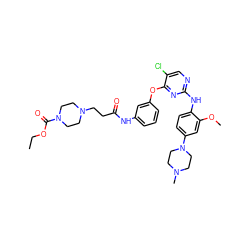 CCOC(=O)N1CCN(CCC(=O)Nc2cccc(Oc3nc(Nc4ccc(N5CCN(C)CC5)cc4OC)ncc3Cl)c2)CC1 ZINC000169310615