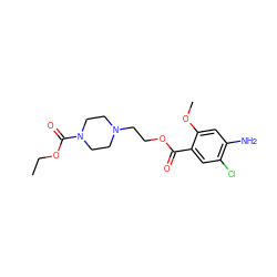 CCOC(=O)N1CCN(CCOC(=O)c2cc(Cl)c(N)cc2OC)CC1 ZINC000013813930