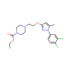 CCOC(=O)N1CCN(CCOc2cc(C)n(-c3ccc(Cl)c(Cl)c3)n2)CC1 ZINC000095557081