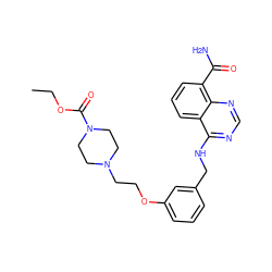 CCOC(=O)N1CCN(CCOc2cccc(CNc3ncnc4c(C(N)=O)cccc34)c2)CC1 ZINC000114342622