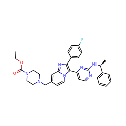 CCOC(=O)N1CCN(Cc2ccn3c(-c4ccnc(N[C@@H](C)c5ccccc5)n4)c(-c4ccc(F)cc4)nc3c2)CC1 ZINC000028822163