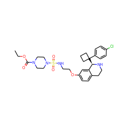 CCOC(=O)N1CCN(S(=O)(=O)NCCOc2ccc3c(c2)[C@@H](C2(c4ccc(Cl)cc4)CCC2)NCC3)CC1 ZINC000114978252