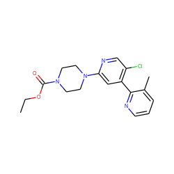 CCOC(=O)N1CCN(c2cc(-c3ncccc3C)c(Cl)cn2)CC1 ZINC000142391987