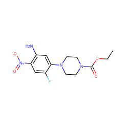 CCOC(=O)N1CCN(c2cc(N)c([N+](=O)[O-])cc2F)CC1 ZINC000004623624