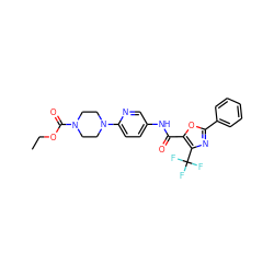 CCOC(=O)N1CCN(c2ccc(NC(=O)c3oc(-c4ccccc4)nc3C(F)(F)F)cn2)CC1 ZINC000096286523