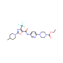 CCOC(=O)N1CCN(c2ccc(NC(=O)c3oc(N4CCC(C)CC4)nc3C(F)(F)F)cn2)CC1 ZINC000096286510