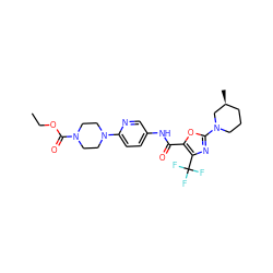 CCOC(=O)N1CCN(c2ccc(NC(=O)c3oc(N4CCC[C@H](C)C4)nc3C(F)(F)F)cn2)CC1 ZINC000096286511