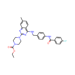 CCOC(=O)N1CCN(c2nc(NCc3ccc(NC(=O)c4ccc(F)cc4)cc3)c3ccc(C)cc3n2)CC1 ZINC000145086637