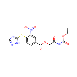 CCOC(=O)NC(=O)COC(=O)c1ccc(Sc2ncn[nH]2)c([N+](=O)[O-])c1 ZINC000012733366