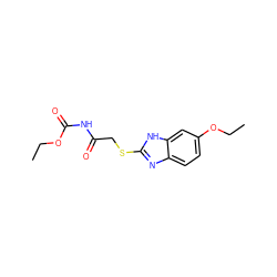 CCOC(=O)NC(=O)CSc1nc2ccc(OCC)cc2[nH]1 ZINC000005133068