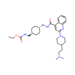 CCOC(=O)NC[C@H]1CC[C@H](CNC(=O)c2cc(N3CCC(CCN(C)C)CC3)nc3ccccc23)CC1 ZINC000254104106