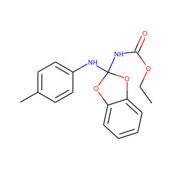 CCOC(=O)NC1(Nc2ccc(C)cc2)Oc2ccccc2O1 ZINC000000045404