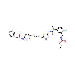 CCOC(=O)NCc1cc([C@@H](C)C(=O)Nc2nnc(CCCCc3ccc(NC(=O)Cc4ccccc4)nn3)s2)ccc1F ZINC000169698504