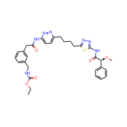 CCOC(=O)NCc1cccc(CC(=O)Nc2ccc(CCCCc3nnc(NC(=O)[C@@H](OC)c4ccccc4)s3)nn2)c1 ZINC000169698599