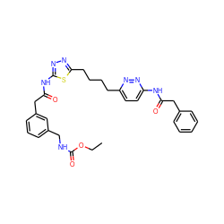 CCOC(=O)NCc1cccc(CC(=O)Nc2nnc(CCCCc3ccc(NC(=O)Cc4ccccc4)nn3)s2)c1 ZINC000169698279